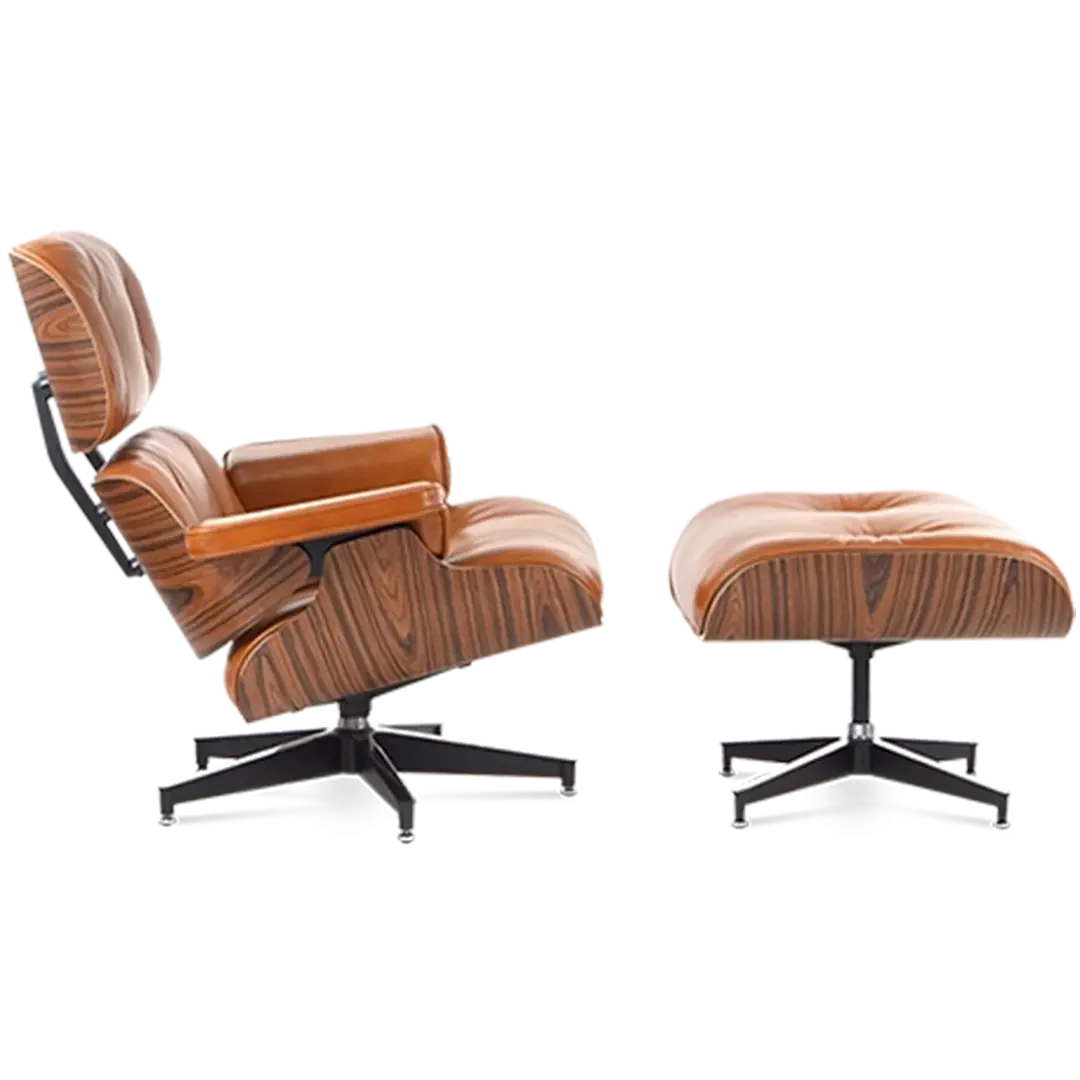Iconic Design Charles Eames Lounge Chair & Ottoman – Rose Wood  Tan Brown