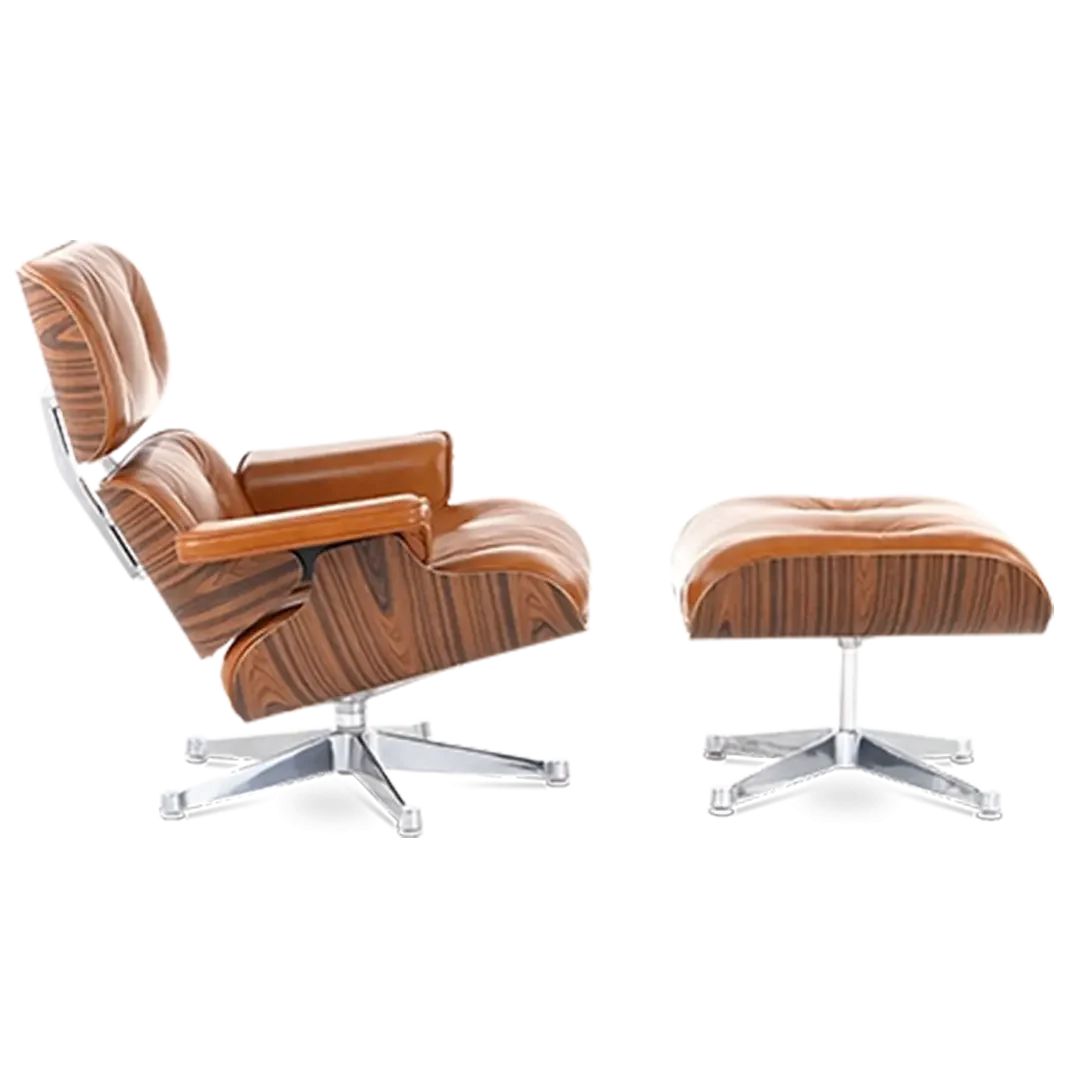 Iconic Design Charles Eames Lounge Chair & Ottoman – Rose Wood  Tan Brown
