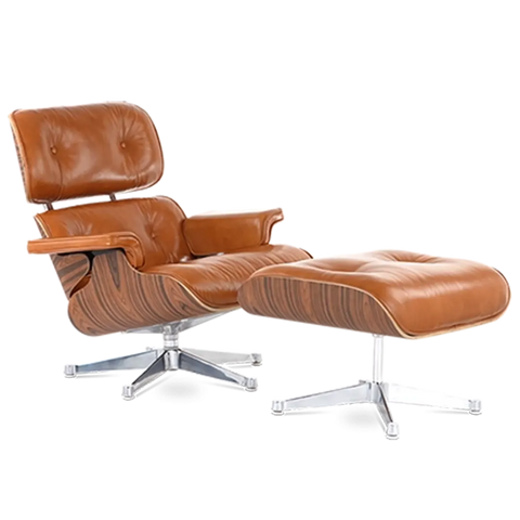 Iconic Design Charles Eames Lounge Chair & Ottoman – Rose Wood  Tan Brown
