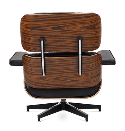 Designer-Loungesessel &amp; Ottomane – Palisanderfurnier &amp; schwarzes Leder