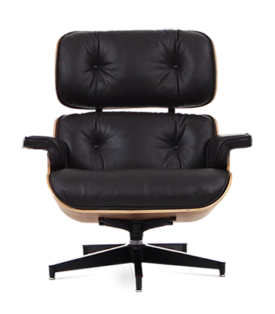 Designer-Loungesessel &amp; Ottomane – Palisanderfurnier &amp; schwarzes Leder