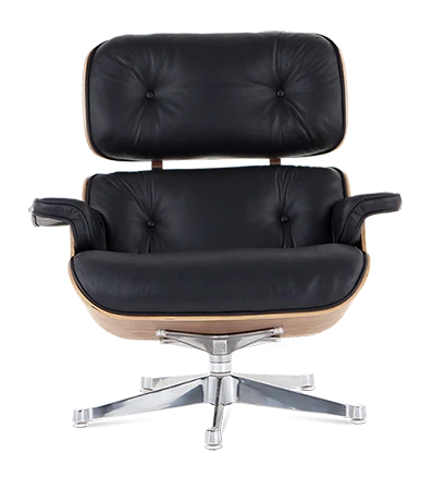 Designer-Loungesessel &amp; Ottomane – Palisanderfurnier &amp; schwarzes Leder