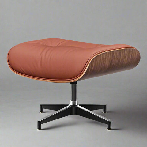 “Eames Lounge Chair & Ottoman in White Leather with Walnut Wood Finish – Mid-Century Modern Design”