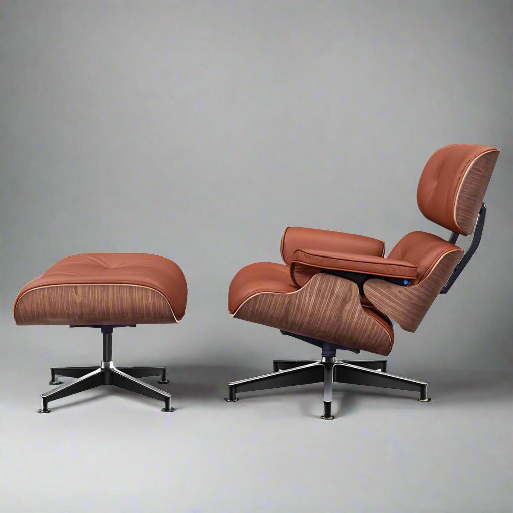 Charles Eames Mid-Century Lounge Chair & Ottoman - Walnut Wood | Chocolate Brown