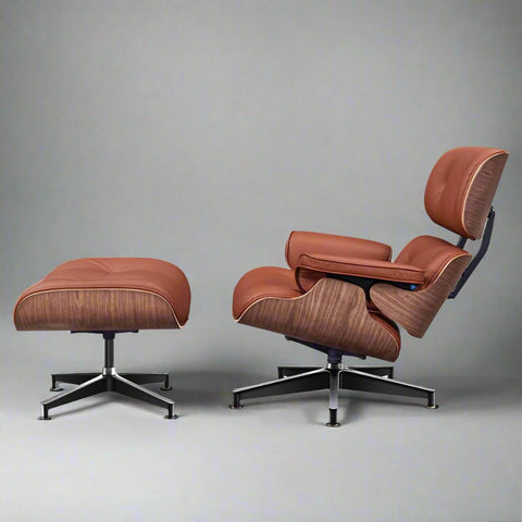 Charles Eames Mid-Century Lounge Chair & Ottoman - Walnut Wood | Chocolate Brown