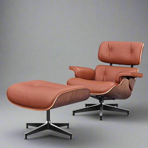 Charles Eames Mid-Century Lounge Chair & Ottoman - Walnut Wood | Chocolate Brown