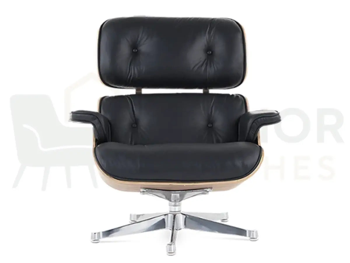 Mirror-finish chrome legs paired with genuine walnut veneer create a sophisticated lounge chair replica designed for luxury interiors, available from Interior Furnishes from £799.