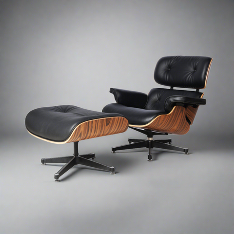 Eames Style XL Version Lounge Chair and Ottoman - Rosewood | Black Leather