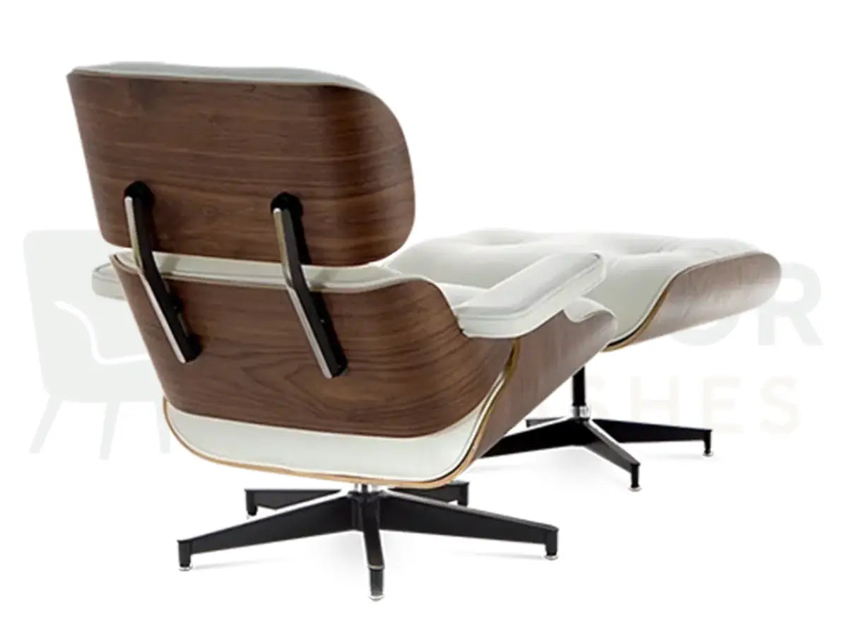 A sophisticated seating solution combining premium walnut veneer, crisp white leather and a black powder-coated base, designed for everyday comfort and lasting durability.