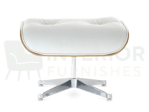 From modern home libraries to luxury hotel suites, this walnut wood Eames lounge chair replica delivers premium white leather comfort with a chrome base, available throughout the UK, EU and USA from Interior Furnishes starting at £799.