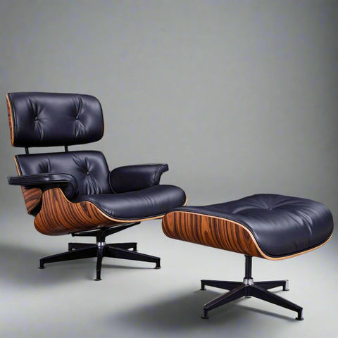 Eames Style XL Version Lounge Chair and Ottoman - Rosewood | Black Leather