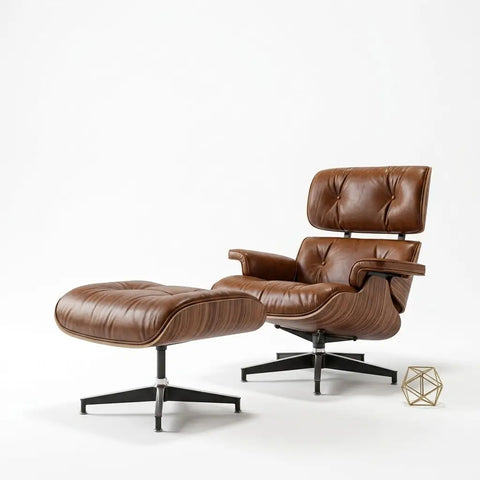 Eames Premium XL-versie Lounge Chair & Ottoman van notenhout met vintage lichtbruin gewaxed leer