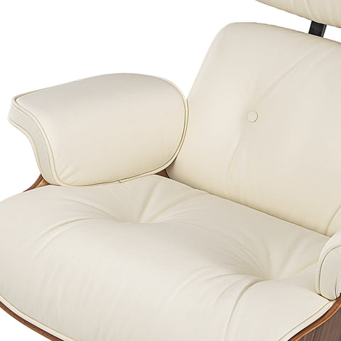 Eames Style XL Version Lounge Chair and Ottoman - Walnut Wood | Ivory White